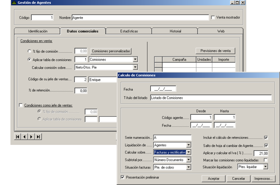 Software ERP Gextor Gestión Comercial, gestión agentes comerciales